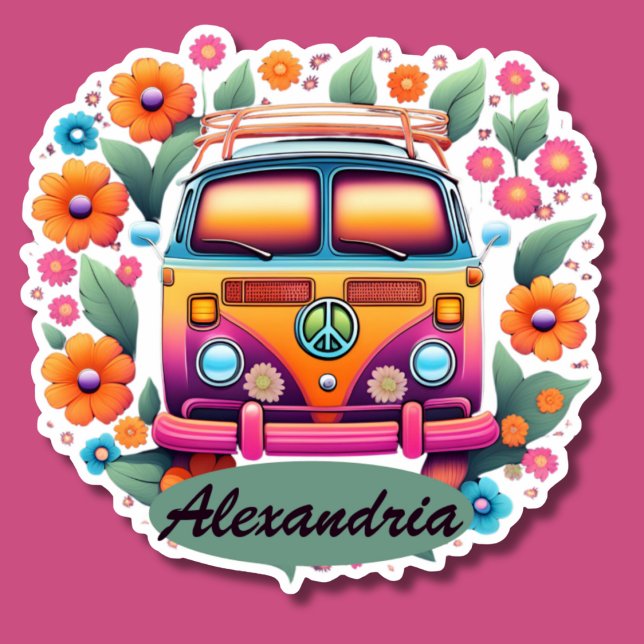 Pegatina Retro Hippie Van Monograma a prueba de agua (Subido por el creador)