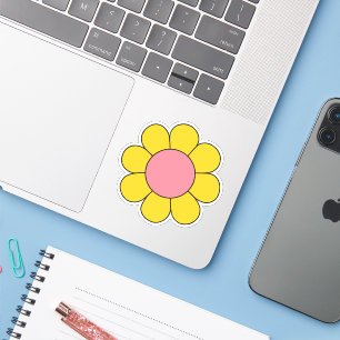 Pegatina Retro hippy rosa y amarillo Daisy