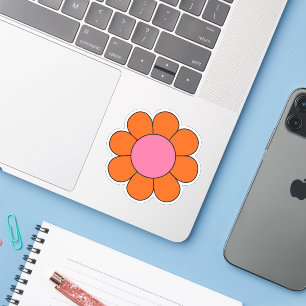 Pegatina Retro hippy rosa y naranja Daisy
