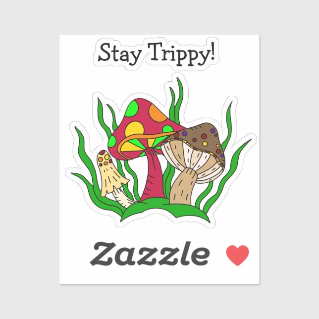Pegatina Retro Magic Mushrooms arte dibujado en mano (Hoja)