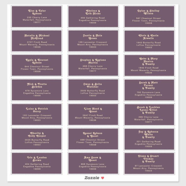 Pegatina Retro moderno | Dirección de invitado Boda morado  (Hoja)