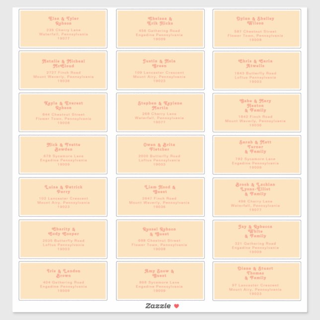 Pegatina Retro moderno | Dirección de invitado del Boda de  (Hoja)