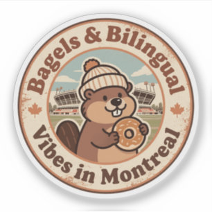 Pegatina Retro Montreal Beaver & Bagel