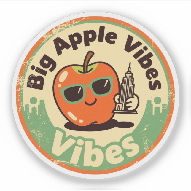 Pegatina Retro Nueva York_ Apple con Empire State Building (Anverso)