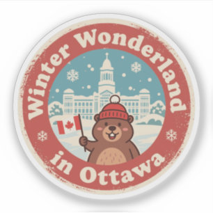 Pegatina Retro Ottawa Beaver Invierno Diversión