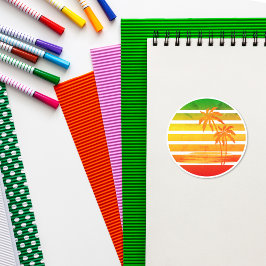 Pegatina Retro Palm Tree Sunset Classic Round