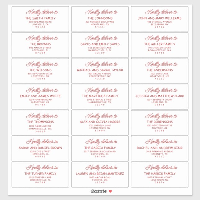 Pegatina Retro Red & White Wedding Guest Address Labels (Hoja)