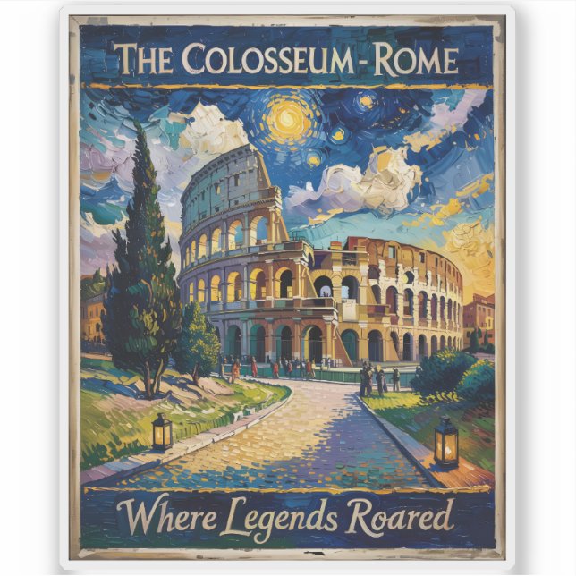 Pegatina Retro Rome Italy Colosseum Travel Van Gogh Vibrant (Anverso)
