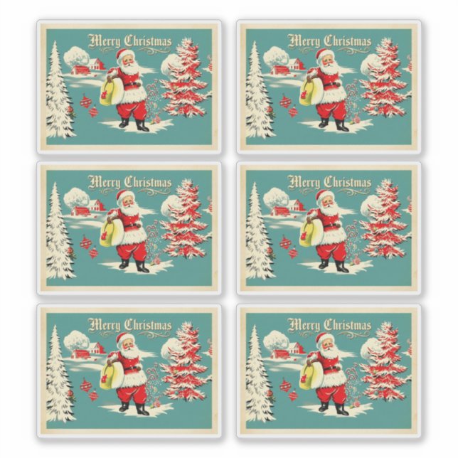 Pegatina Retro Santa Wonderland Holiday Card (Anverso)