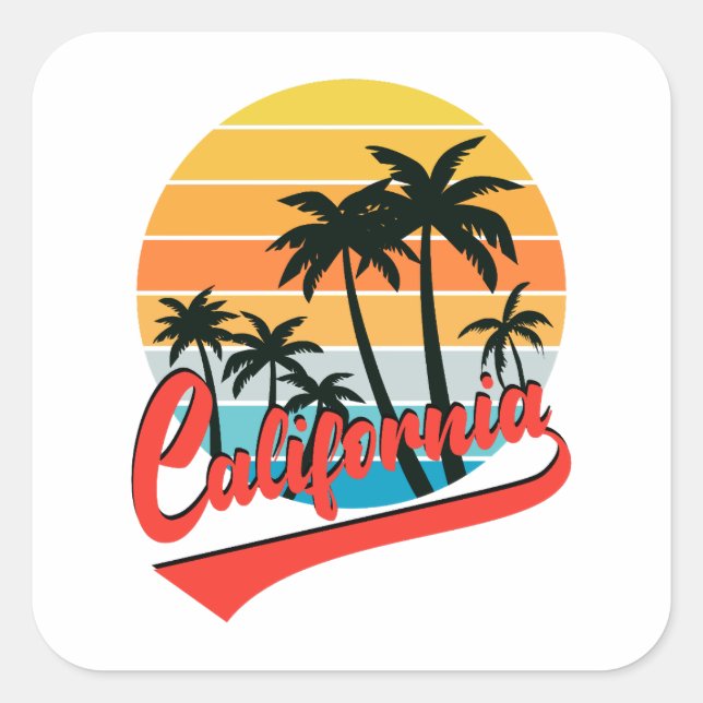 Pegatina Retro Sunset de California (Anverso)