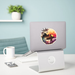 Pegatina Retro Surfer 1 Sunset Beach
