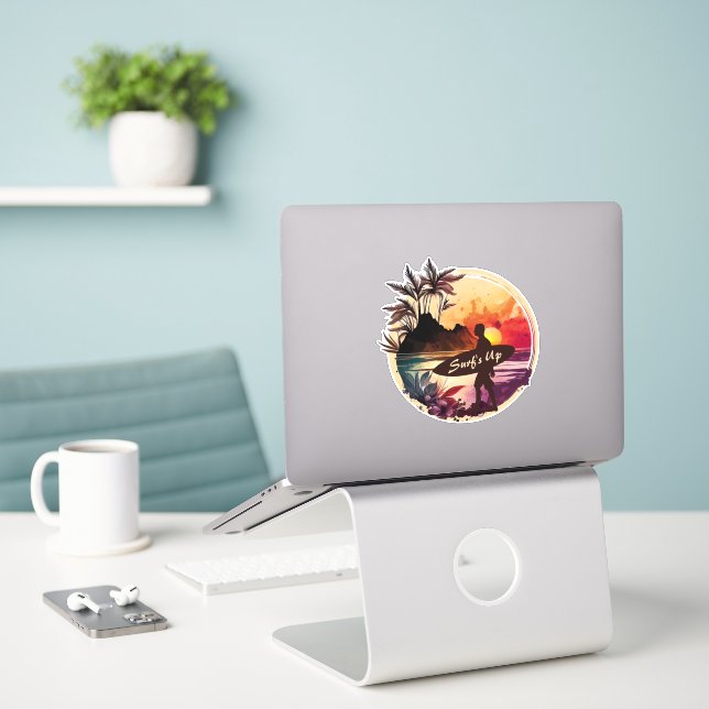 Pegatina Retro Surfer 1 Sunset Beach (Ordenado portátil  en el escritorio)