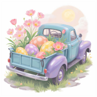 Pegatina Retro Teal & Purple Truck with Easter Eggs