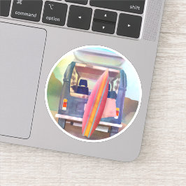 Pegatina Retro Van Surfboard Beach California Vibes