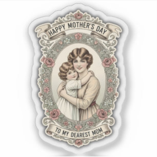 Pegatina Retro Vintage Día de la Madre Madre e Hij