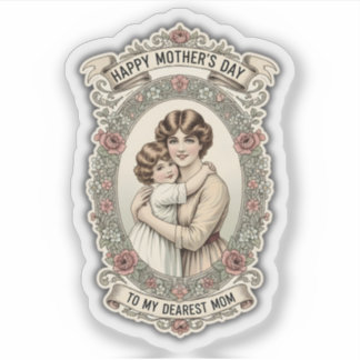 Pegatina Retro Vintage Día de la Madre Madre e Hij