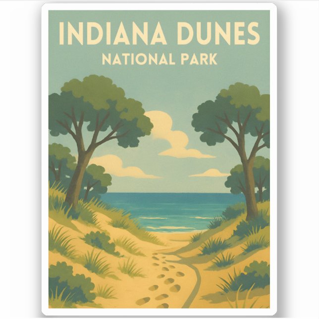 Pegatina Retro Vintage Travel Indiana Dunes National Park (Anverso)
