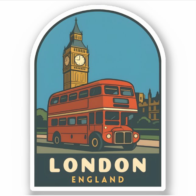 Pegatina Retro Vintage Travel London Big Ben England  (Anverso)