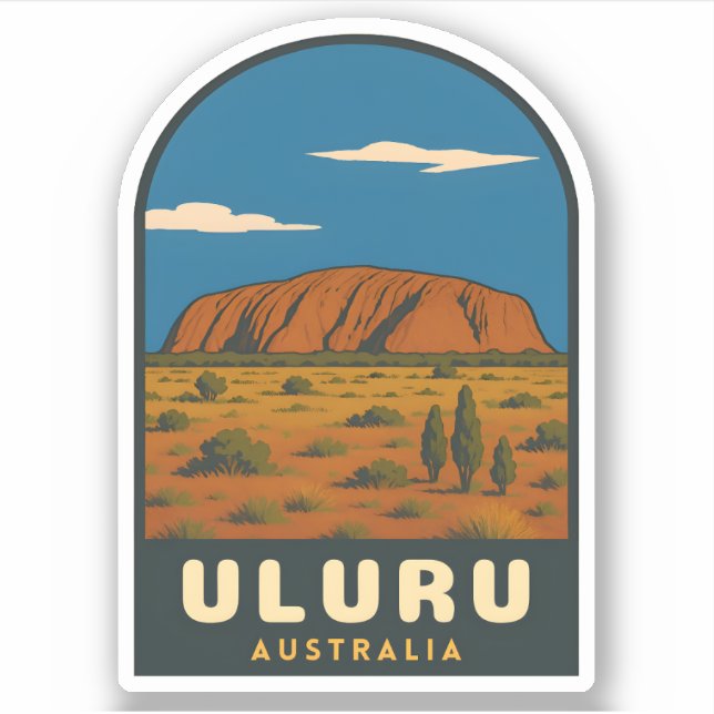 Pegatina Retro Vintage Travel Uluru Australia Landscape (Anverso)