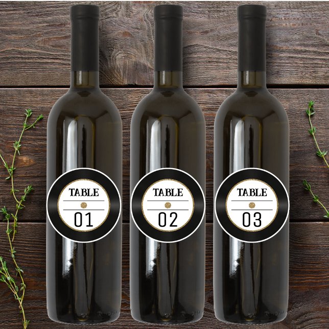 Pegatina Retro Vinyl Registro de oro Número de tabla de Pur (Retro Vinyl Record Gold Glitter Table Number 4x4 Sticker
)