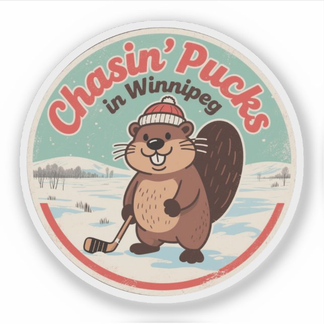 Pegatina Retro Winnipeg Beaver Hockey (Anverso)