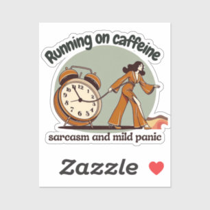 Pegatina Retro Woman with Caffeine and Sarcasm