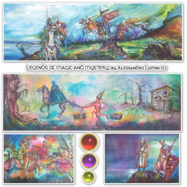 PEGATINA RETROCESO MEDIEVAL DE LOS CABALLOS, NOCHE, DIABLO, (Anverso)