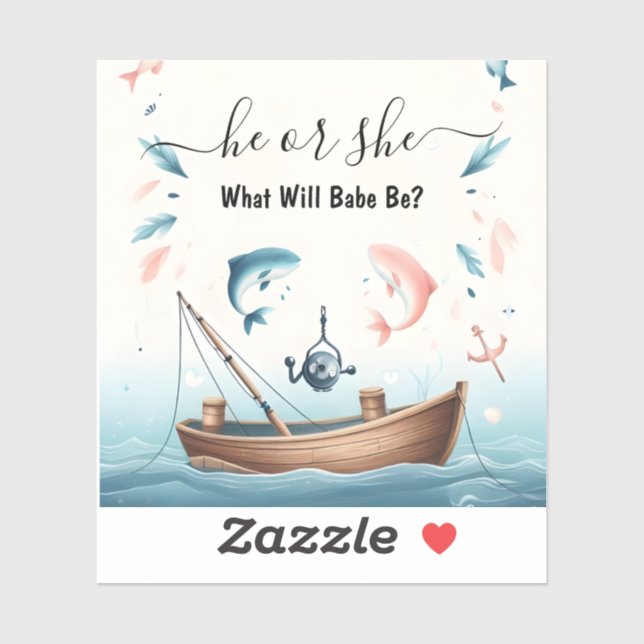 Pegatina Revelación de género de pesca de peces de madera d (Hoja)