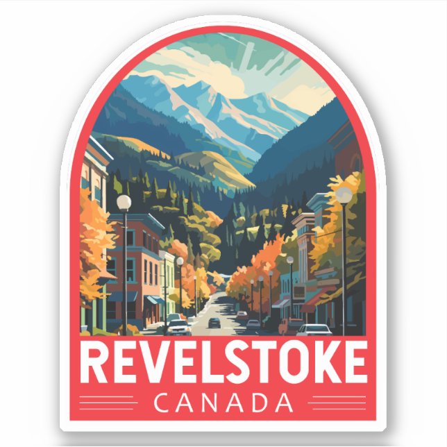 Pegatina Revelstoke Canadá Viajes de arte Vintage (Anverso)