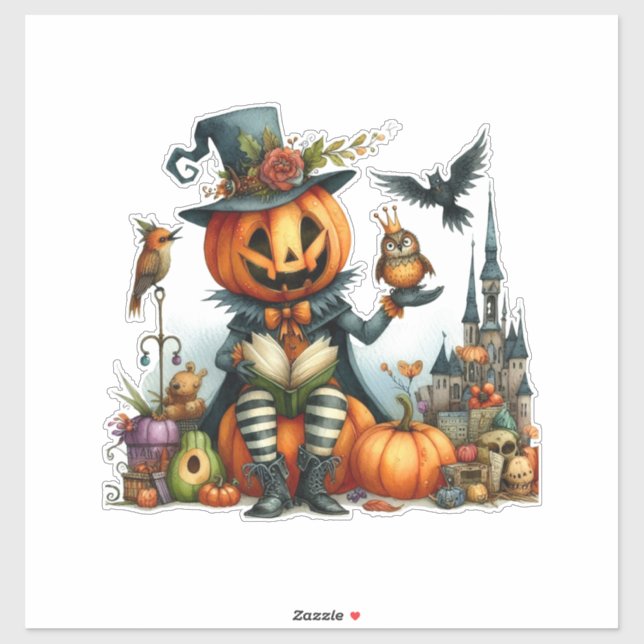 Pegatina rey de calabaza y amigos (Hoja)