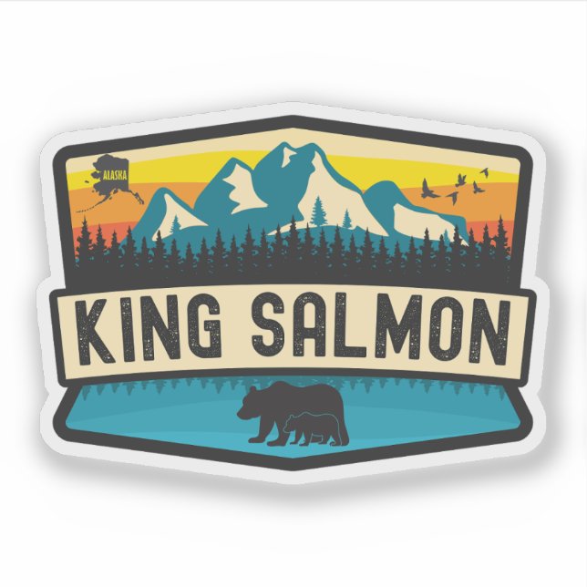 Pegatina Rey Salmón, Alaska (Anverso)