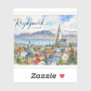Pegatina Reykjavik Islandia recuerdo acuarela 