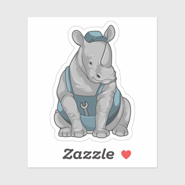 Pegatina Rhino como artesano con llave (Hoja)