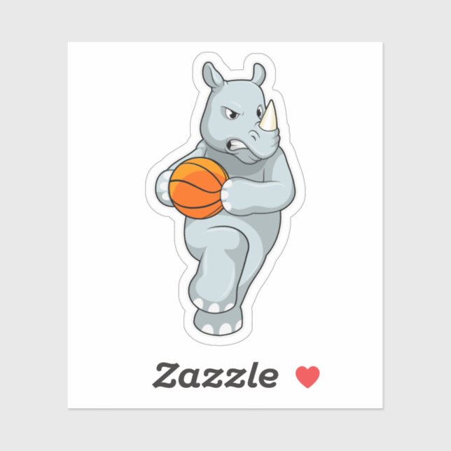 Pegatina Rhino como jugador de baloncesto con baloncesto (Hoja)