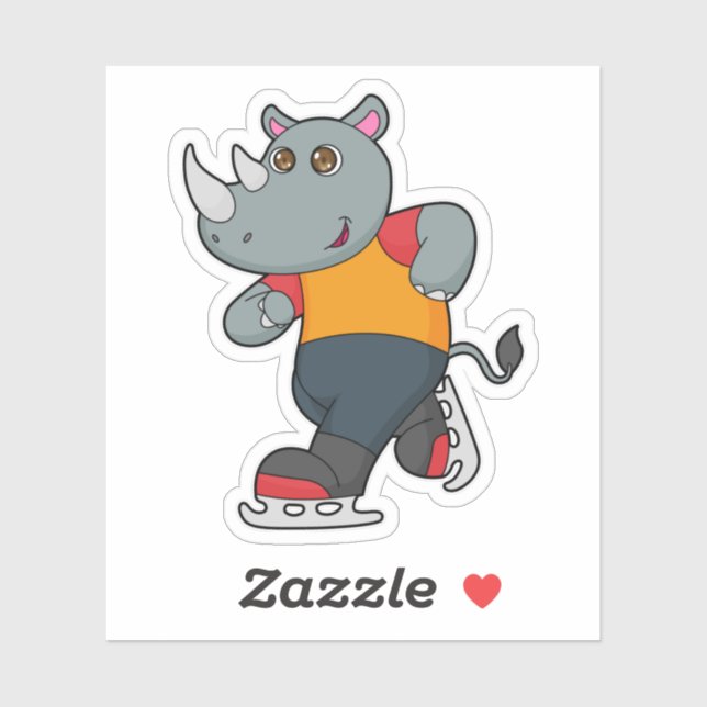 Pegatina Rhino en patinaje sobre hielo con patines de hielo (Hoja)