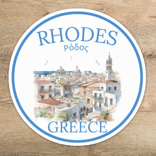 Pegatina Rhodes Greece Watercolor – Greek Island Travel