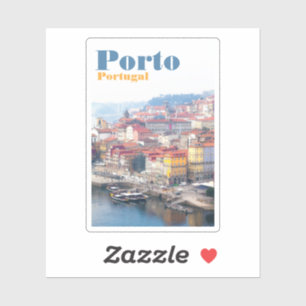 Pegatina Ribeira y el río Douro. Porto, Portugal.