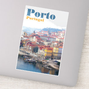 Pegatina Ribeira y río Douro. Oporto, Portugal.