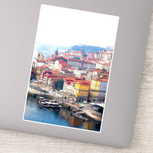 Pegatina Ribeira y río Duero. Oporto, Portugal.