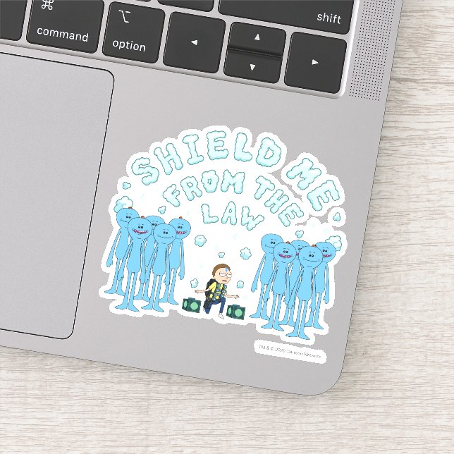 Pegatina RICK AND MORTY™ | Protegerme De La Ley (Detalle)