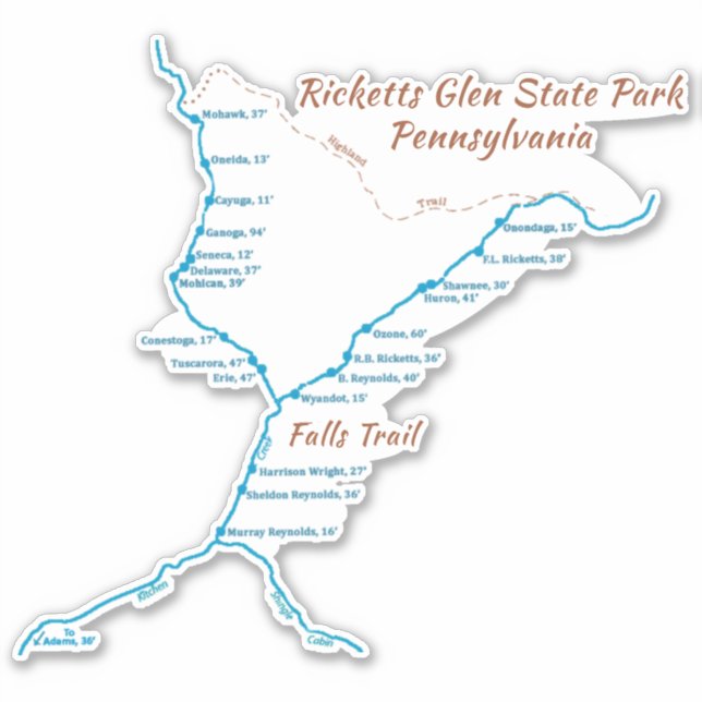 Pegatina Ricketts Glen SP - Falls Trail (grande) (Anverso)