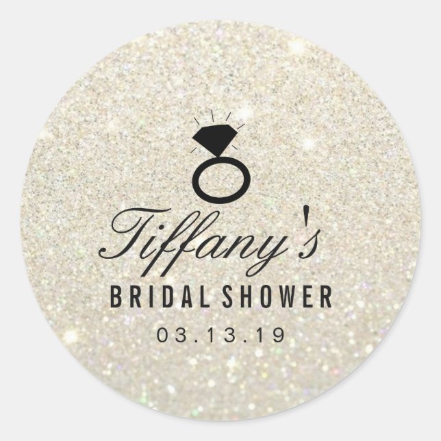 Pegatina - Ring Bridal Shower Purpurina Oro Blanco (Anverso)