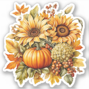Pegatina Riqueza de caída - Girasol, uvas, calabazas