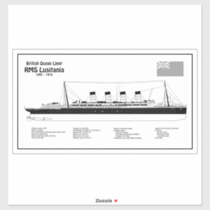 Pegatina RMS Lusitania - Planes de trazado del buque BD