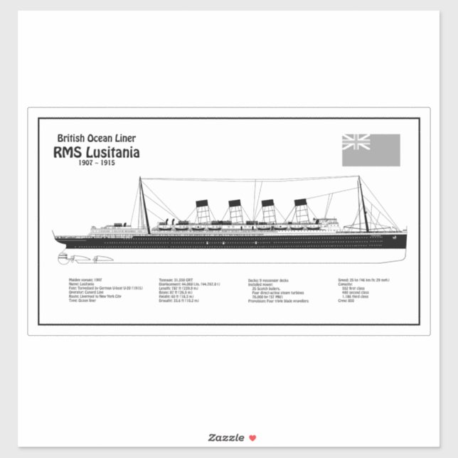Pegatina RMS Lusitania - Planes de trazado del buque BD (Hoja)