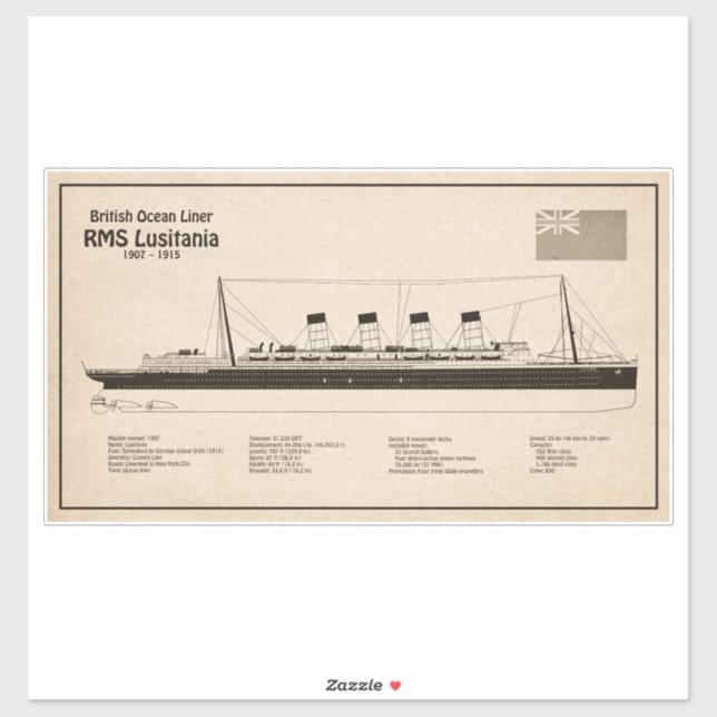 Pegatina RMS Lusitania - Planes de trazado del buque SD (Hoja)