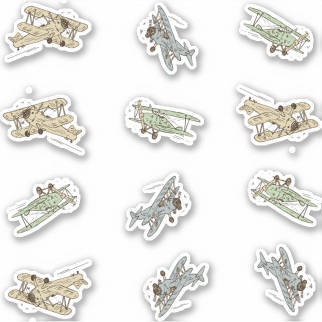 Pegatina Roaring Art Deco Bi-planos - personalizado verde a (Anverso)