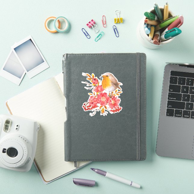 Pegatina Robo amarillo y amapolas rojas (Funda para iPad)