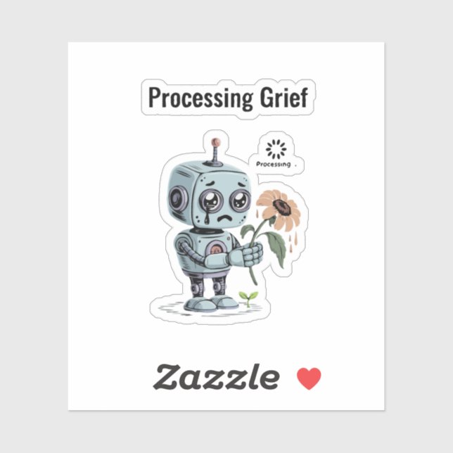 Pegatina Robot Adorable Triste Procesando Duelo - IA Emocio (Hoja)