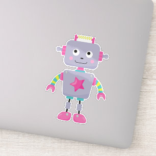 Pegatina Robot Cute, Robot Funny, Robot Silly, Robot Purple